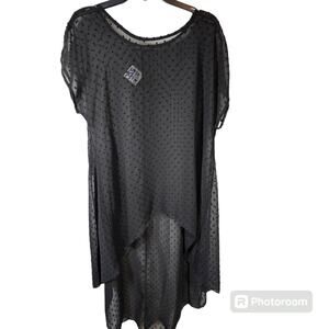 Cha Cha Vente Black Sheer High-Low Swiss Dot Swimsuit Coverup Women's Size S